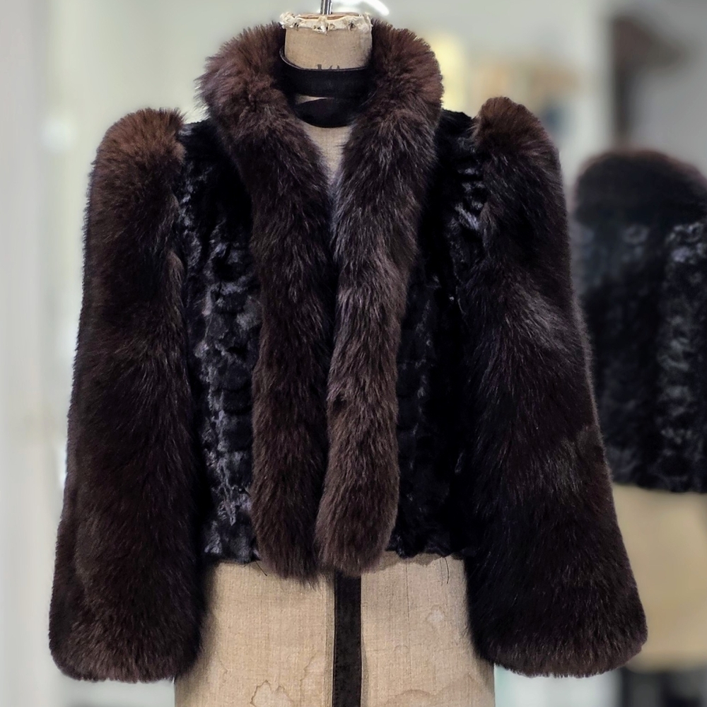Mahogany Fox Fur Crop Coat - Picture 3 of 11